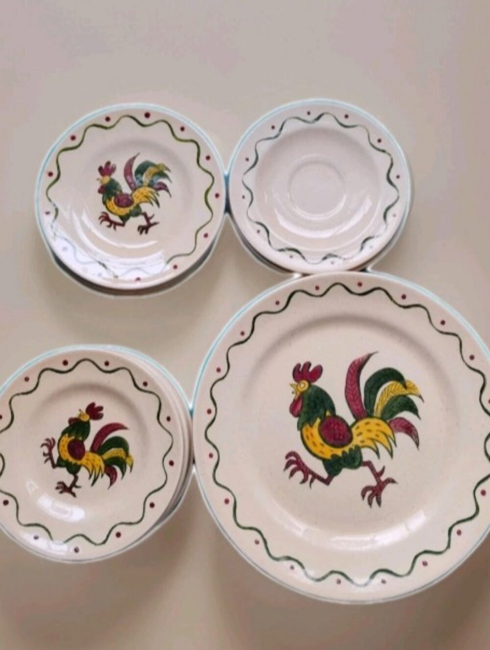 Metlox Poppy Trail Midcentury Hand Painted Rooster Dishes Set Of 17